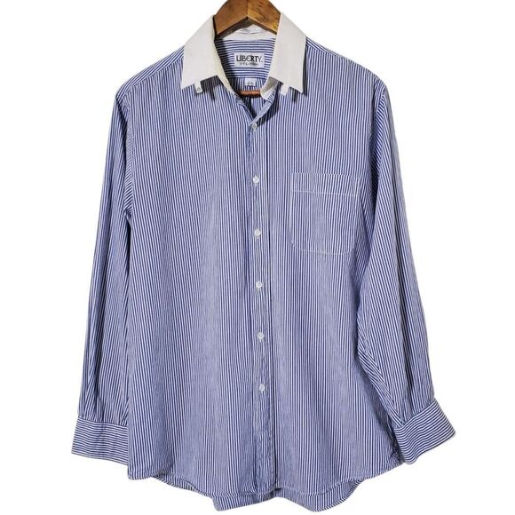 Liberty of London Shirt Mens 15.5 32/33 Blue Stripe Button Up Oxford Casual